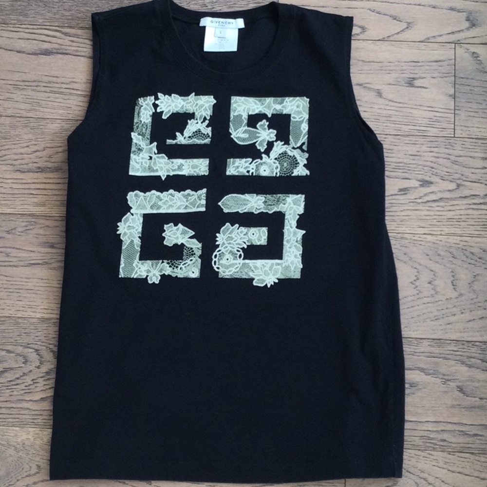 Givenchy Black Lace Logo Sleeveless Tank Top